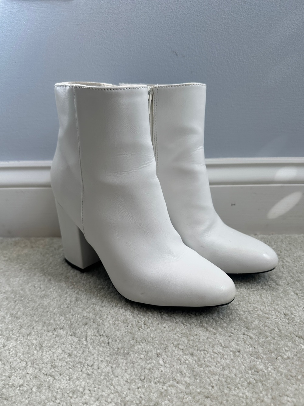 Madden Girl White Block Heel Ankle Booties
